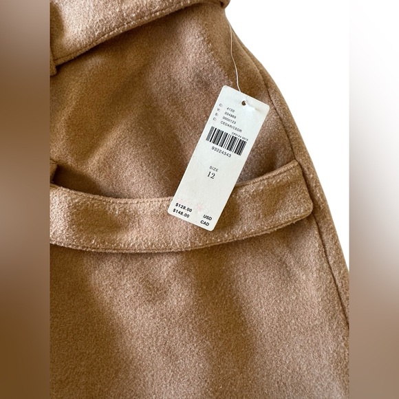 Anthropologie Camel Tan Wool Blend Belted Wrap Mini Skirt - Picture 6 of 12